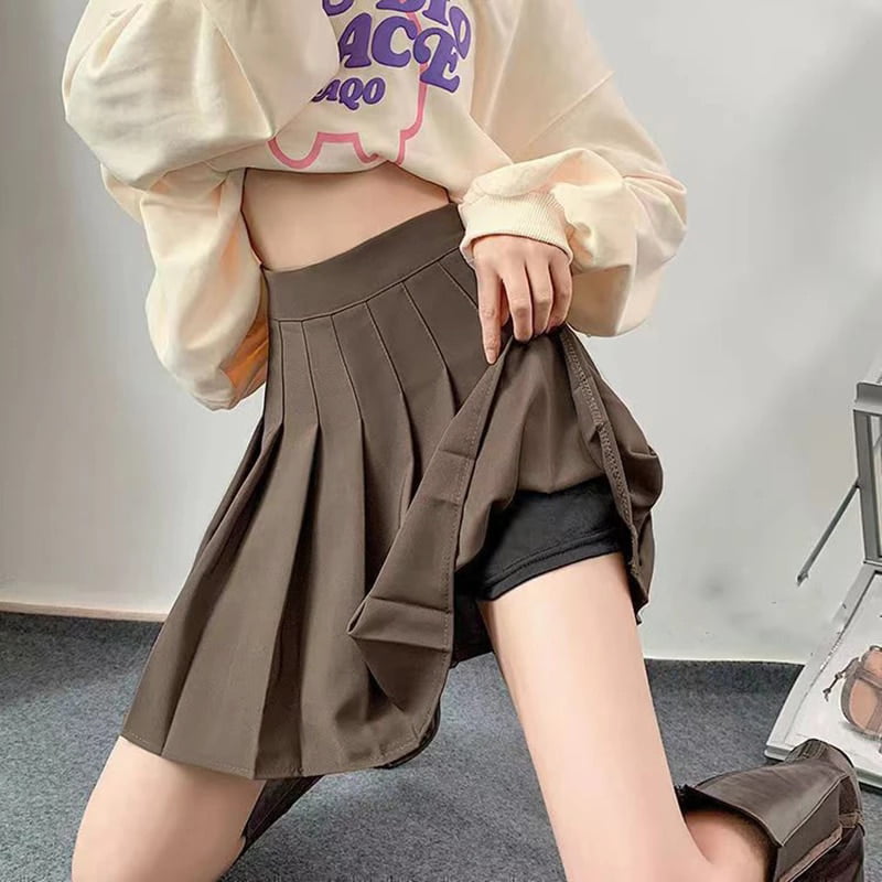 PIKADINGNIS Solid Color Pleated Skirts Women Fashion High Waist Preppy  Style Mini Skirt Womens Korean Chic Street A-line Skirt XXL