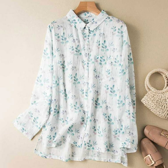 Qepwscx Womens Shirts Long Sleeve Button Up Shirtt Tops Casual Collared Blouses Floral Print Loose Fits Beach Shirts Floral Graphic Tees Shirt Loungewear TShirts