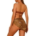thumbnail image 3 of Conjuntos de bikini de 3 piezas para mujer, bañador sin tirantes con anillo y falda de playa con pareo, grande, rojo y marrón, 3 of 5