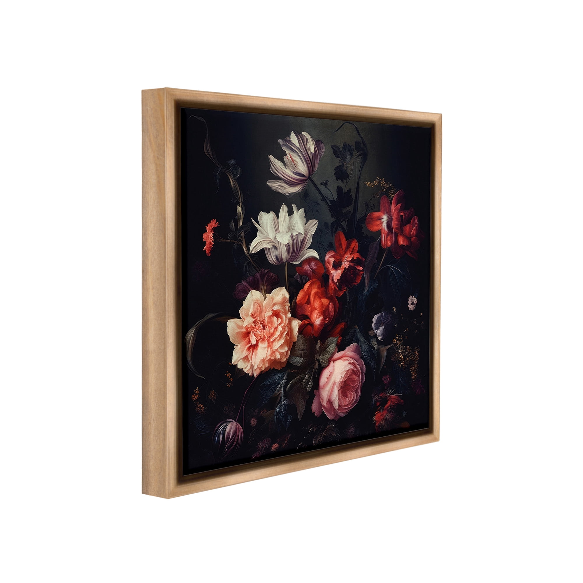 Stupell Industries Victorian Floral Elegance Botanical & Floral Photography Brown Floater Framed Canvas Art Print Wall Art, 25 x 25