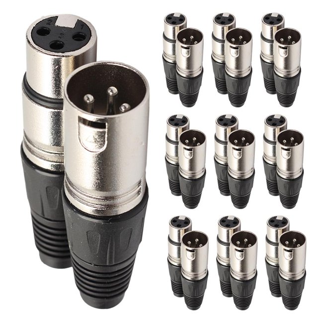 10 pares XLR 3 pines hembra MIC Jack Plug Audio Micrófono Cable Conector Negro