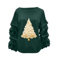 thumbnail image 2 of ClodeEU Women's Sweatshirt With Christmas Tree Print ,Ruffle Long Sleeve Round Neck Loose Fit Pullover Tops Army Green,Womens Plus XL, 2 of 5