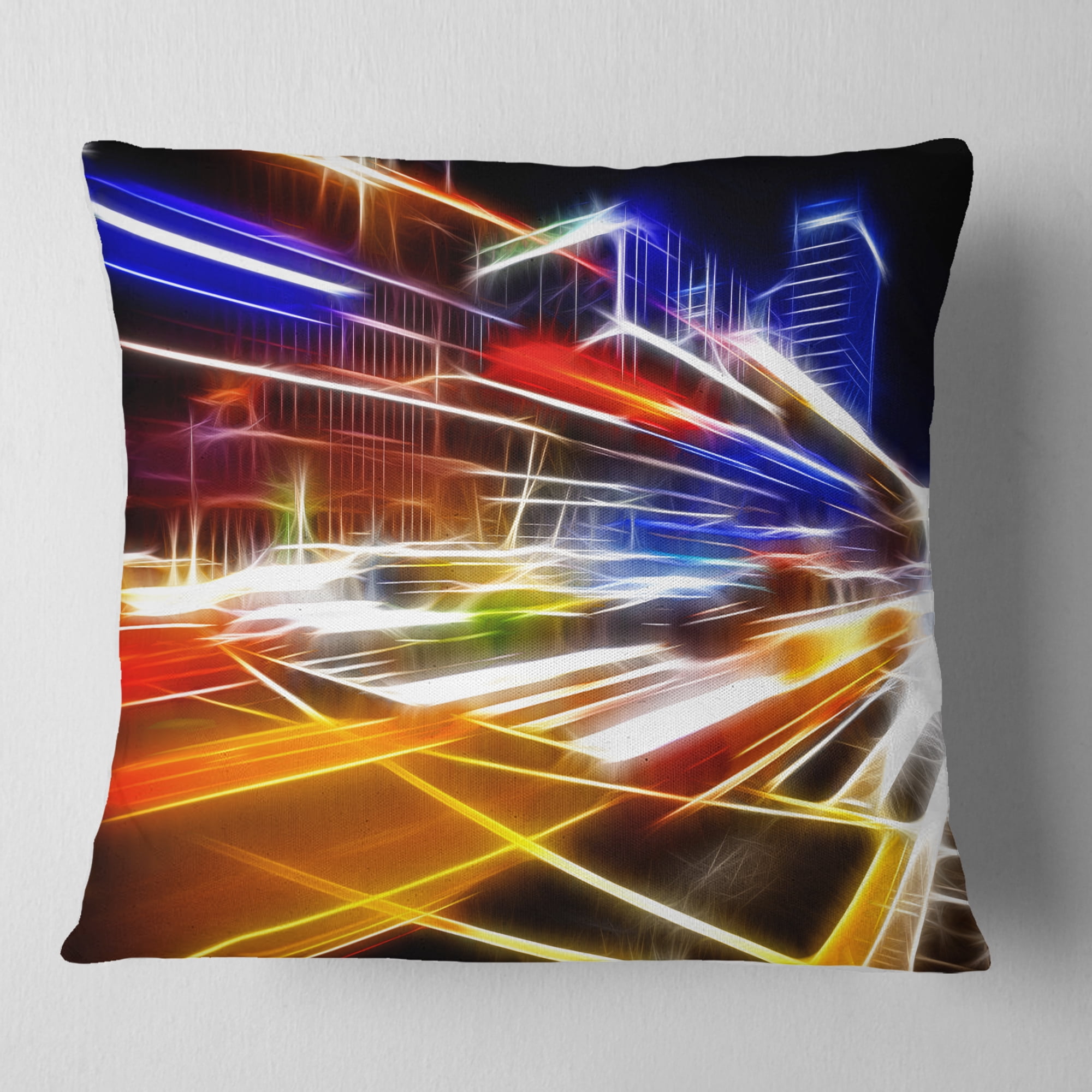 Designart High Speed Traffic Trails - Cityscape Digital Throw Pillow - 16x16