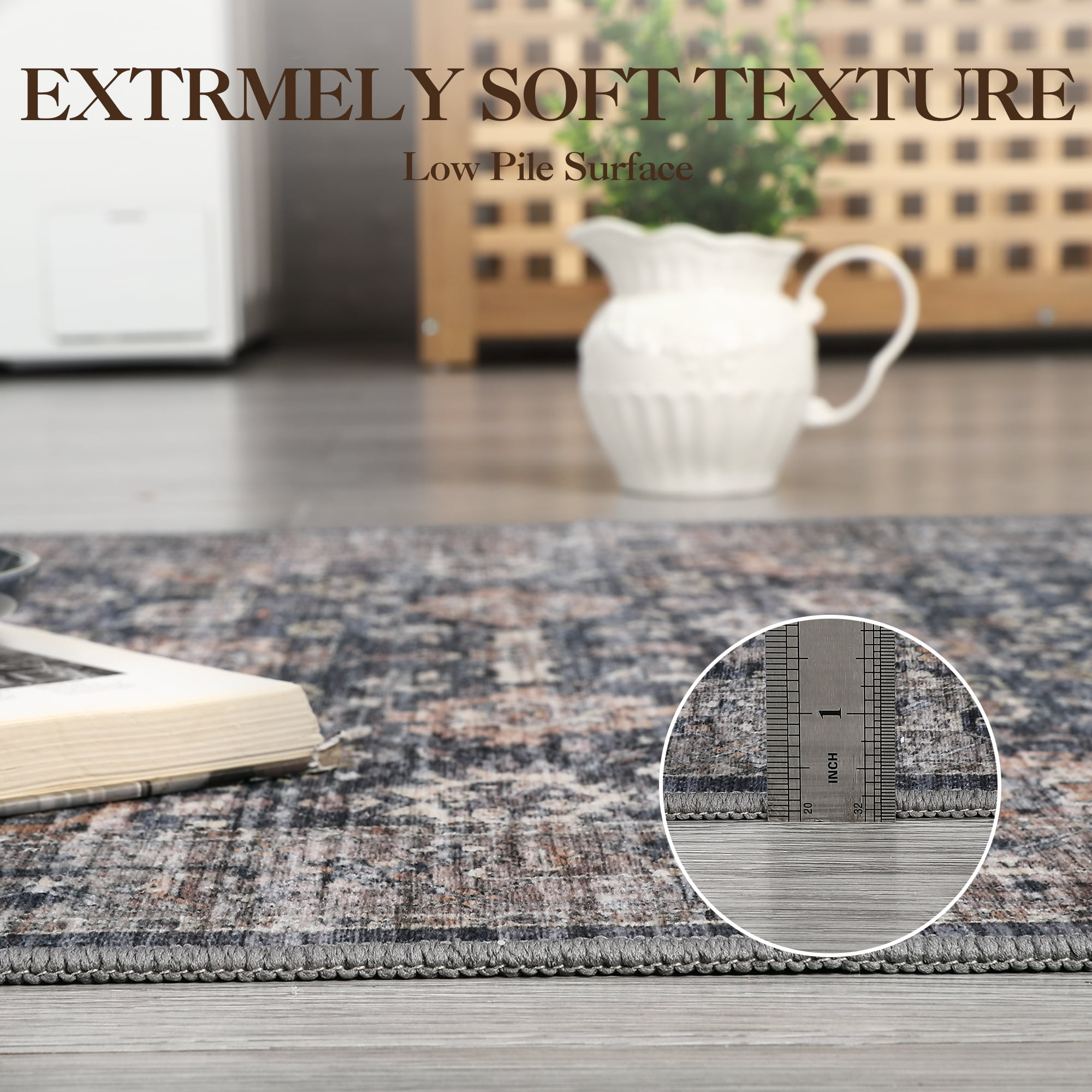 FairOnly 9'x12' Blue Boho Floral Area Rugs for Living Room Low Pile Non Shedding Rugs for Family Room Nursery Carpet