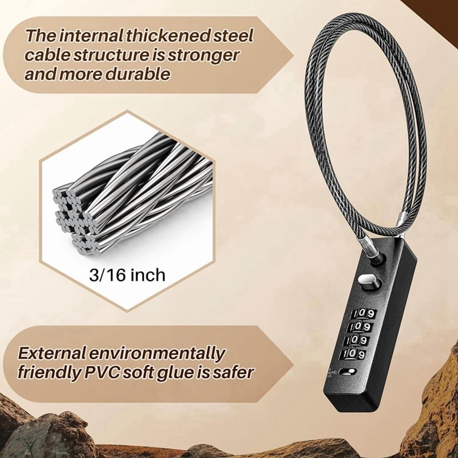 4 Pcs 23-3/5 Inch Steel Rope Cable Locks with Combination 4 Digit Resettable Security Lock for Bikes Lockers