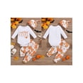 thumbnail image 2 of Baby Toddler Boys Halloween Outfits 0 3 6 12 18 24 Months Letter Print Crew Neck Long Sleeve Rompers Pumpkin Print Long Pants Hat 3Pcs Clothes Set, 2 of 9