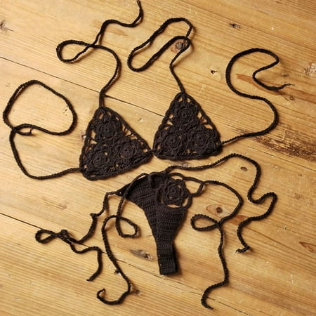 Women Sexy Handmade Bikini Sets Crochet Flower Solid Color Lace Thong String Swimwear Sunbathing Swimsuit Beach Wear Lace-up ZYN