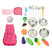 Play Kitchen Accessories 23-Piece Child Chef Set with Toy Cookware, Play Veggies, Utensils, and Plastic Storage Container by Hey Play