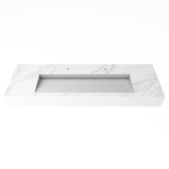 Pyramid 60" Solid Surface Manmade Stone Bathroom Double Basin Sink in Marble