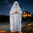 thumbnail image 4 of Silver Sequin Ghost Cape for Women, Open-Arm Draped Cloak with Two Eye Holes Halloween Sparkling Costume Accessory Silver One Size, 4 of 8