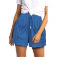 thumbnail image 1 of Pantalones cortos casuales para mujer, cintura elástica con cordón, 2 bolsillos delanteros grandes, pantalones cortos sueltos de verano con patrón liso, 1 of 6