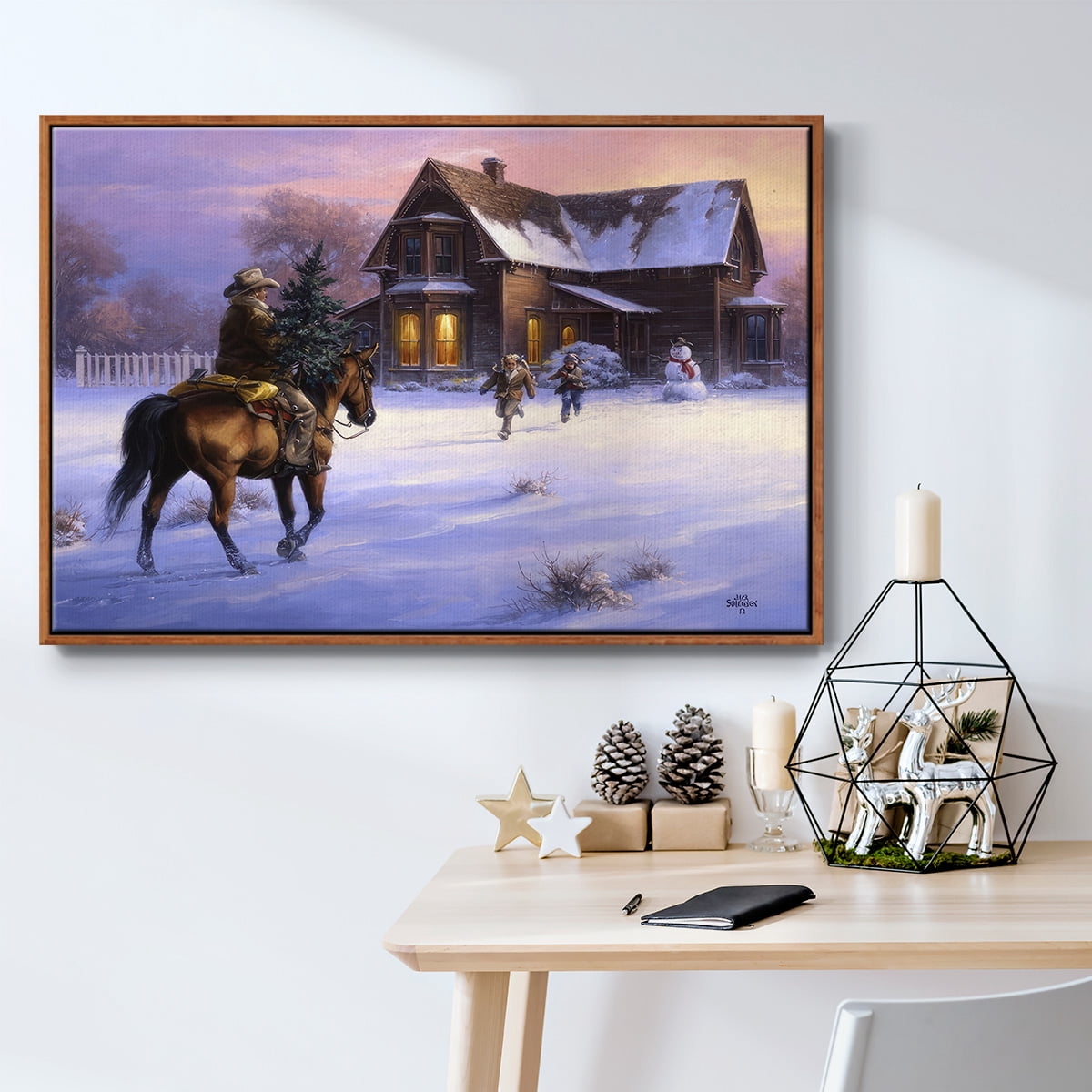 The Day Daddy Brought Home the Tree - Framed Gallery Wrapped Holiday Canvas - 27 x 41 - Rosewood Frame