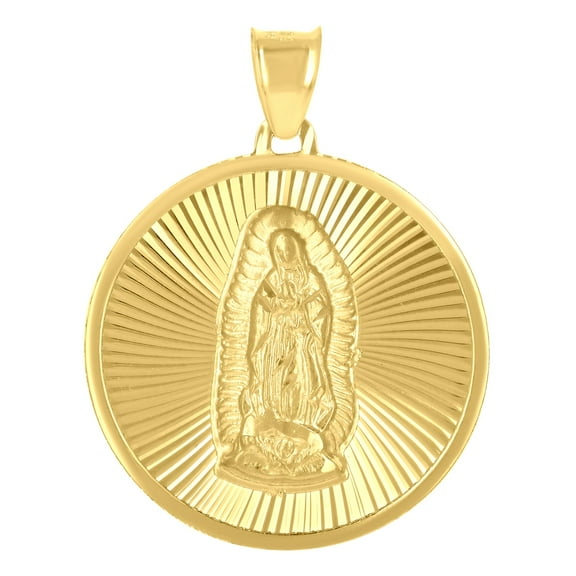 14k Yellow Gold Unisex Medallion Guadalupe/mother Marry Religious Charm Pendant for Men Women