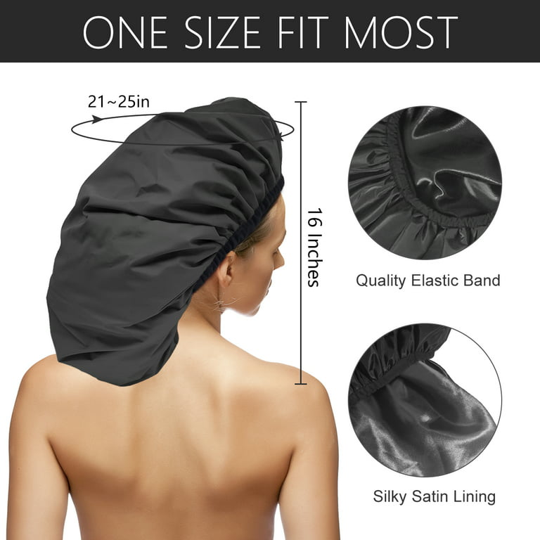 Auban Extra Large Shower Cap, Double-Layer Waterproof Reusable, XL Satin  Lining Shower Bonnet for Women Thick, Long Hair, Locs, Braids(Black) 