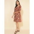 thumbnail image 4 of Janasya Women's Red Cotton Floral Printed Gathered Dress, 4 of 8