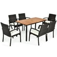 thumbnail image 2 of Patiojoy 7PCS Patio Rattan Furniture Dining Set Wooden Table Cushioned Chair, 2 of 8