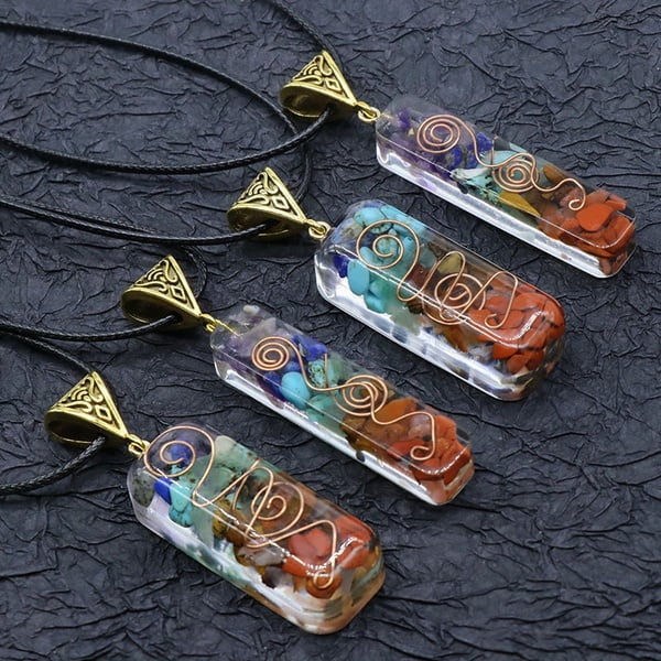 7 Chakra Gemstones Energy Healing Reiki Stones Pendulum Pendant Fit Necklace 