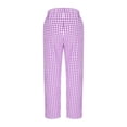 thumbnail image 5 of Wutalume Women's Checkered Straight Leg Pants - Elastic Waist Casual Trousers, Loose Fit Plaid Pattern for Daily Wear,Purple M, 5 of 6