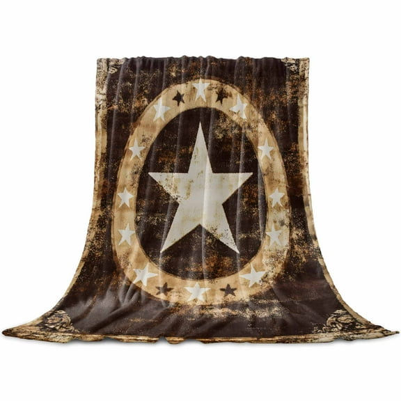 Brown Star Texas Flannel Blanket for Bed, Vintage Western Country Wooden Soft Cozy Warm Couch Throw Blanket, Lightweight Fluffy Plush Bedding Blankets for Sofa Decor All Season 60"x80"