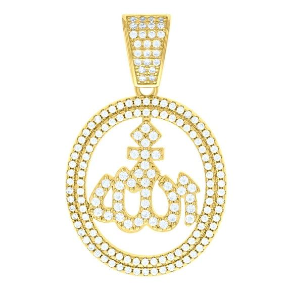 925 Sterling Silver Yellow-tone Mens Cubic-Zirconia ALLAH Symbol Religious Charm Pendant