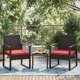thumbnail image 5 of Elegante conjunto de bar para patio de ratán PE negro - Muebles exteriores resistentes - Mesa de vidrio templado - Ideal para jardín y terraza - Incluye cojines rojos - Color: Ratán negro + cojín rojo, 5 of 8