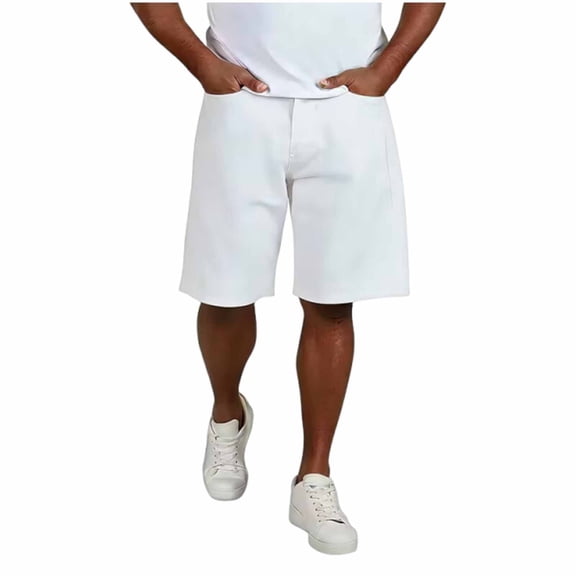 Hurxie Men's Jorts Baggy Jean Shorts Mid Waist Vintage Summer Denim Shorts White,L
