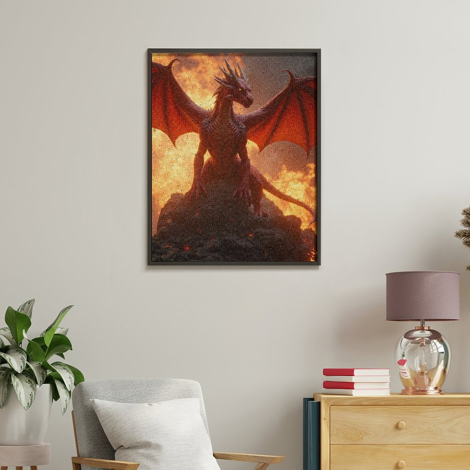 Paint By Numbers Kit for Adults Beginner - Fiery Mythical Dragon On Rock DIY Canvas Painting Kits for Adults, Frameless Paint By Number for Adults for Home Wall Decor 16x20 Inch