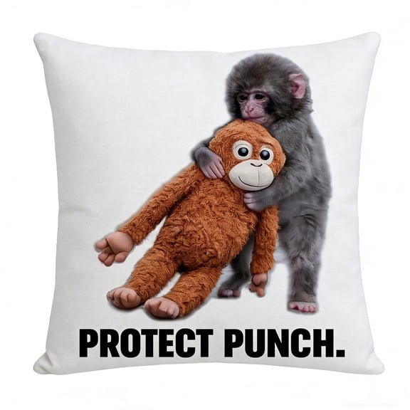 Punch – Cute Baby Monkey & Orangutan Stuffed Toy Watercolor Throw Pillow