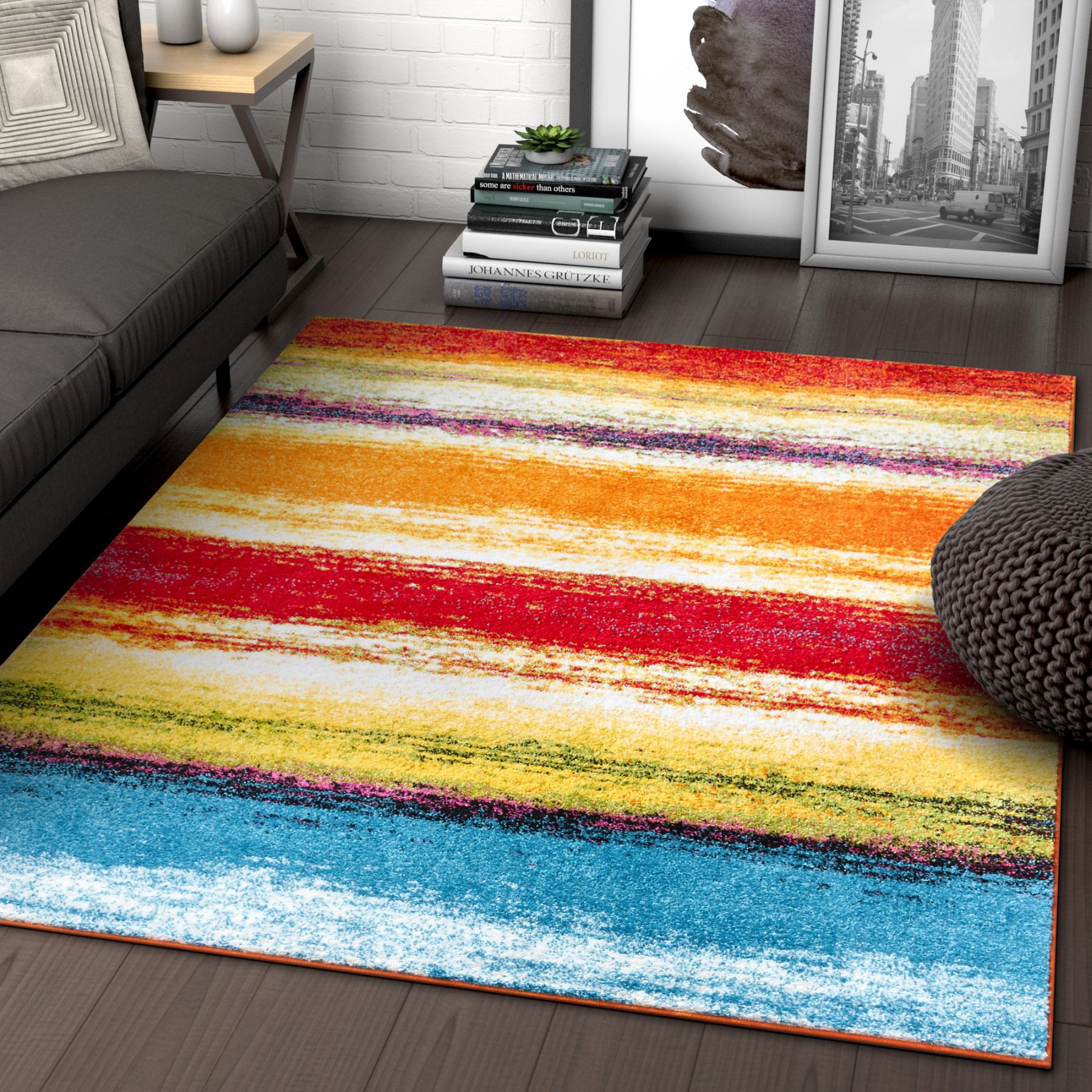 Puglia Multi Stripe Red Orange Yellow Blue Stripe Modern Geometric