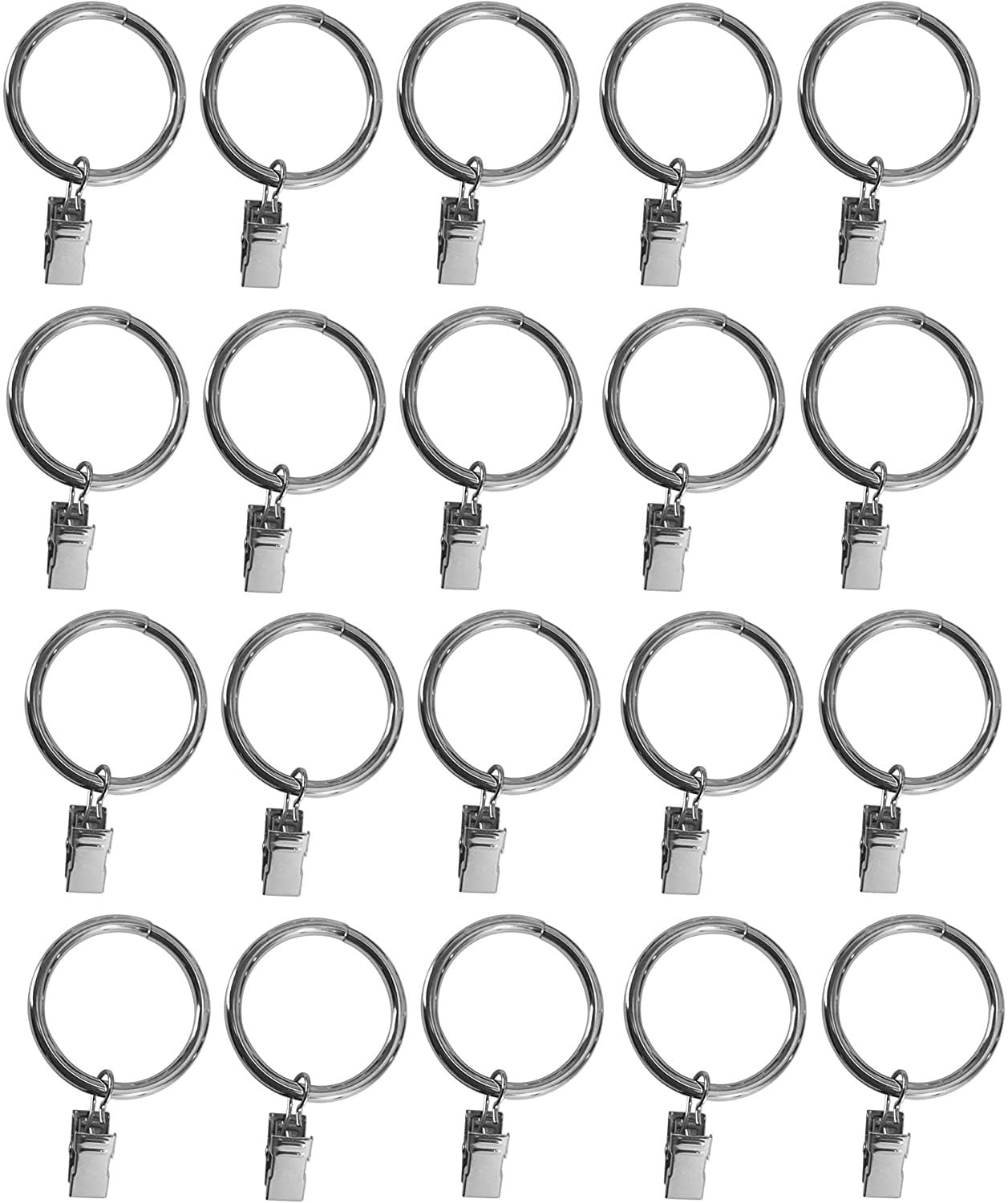 TEJATAN 1.5inch, Set of 20, Color Silver Metal Curtain Rings with Clips and Eyelets (Also