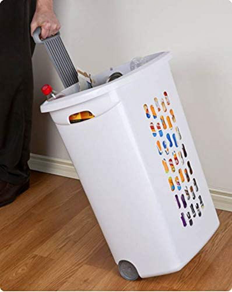 Ultra Wheeled Laundry Hamper with Lid, Handle and Wheels for Easy Rolling of Clothes to and from The Laundry Room, Plastic, White, 1-Pack