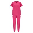 thumbnail image 4 of Womens Nursing Uniforms Set Solid Color Loose Nurse Clothes Short Sleeved V-neck Shirts and Elastic Drawstring Foot Binding Long Straight Pants, 4 of 9