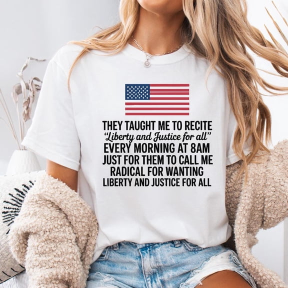 Liberty and Justice for All T-Shirt, Stars Stripes and Equal Rights Graphic Tee, Social Justice 4th of July Protest Shirt for Women and Allies