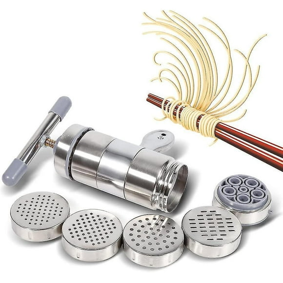 Stainless Steel Pasta Maker, Pasta Maker With 5 Molds, Creative Kitchen Manual Household Noodles