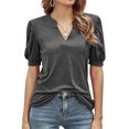 thumbnail image 2 of Camisa de Mujer Jumpingount Color Sólido Manga Corta Top Cuello en V Gris XL, 2 of 3