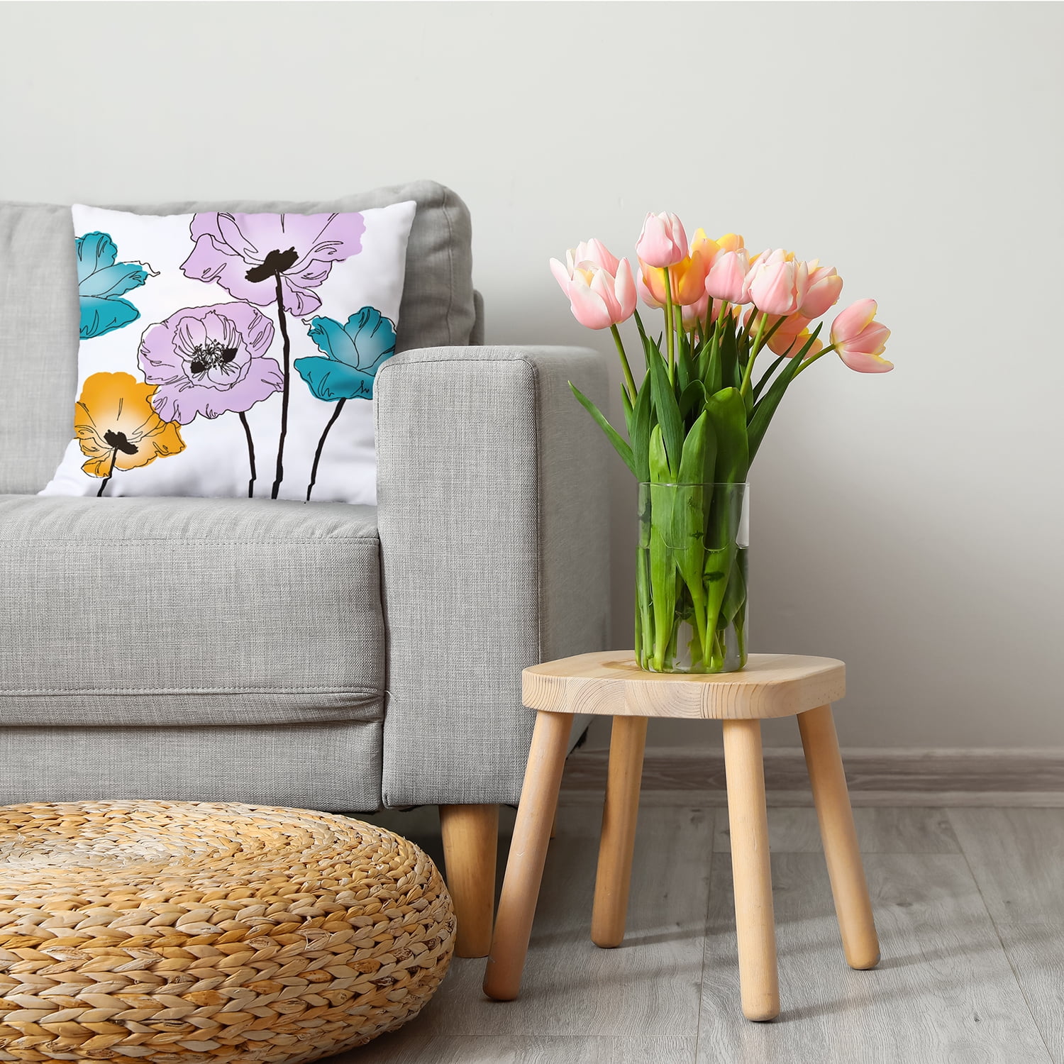 18" x 18" Simply Daisy Popping Poppies Decorative Throw Pillow