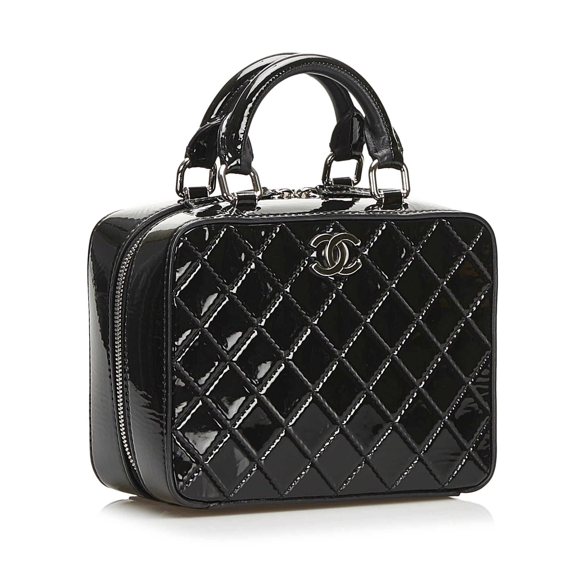 Pre-Owned Authenticated Chanel Vanity Case Satchel Patent Leather Black  Unisex (New with Defects)