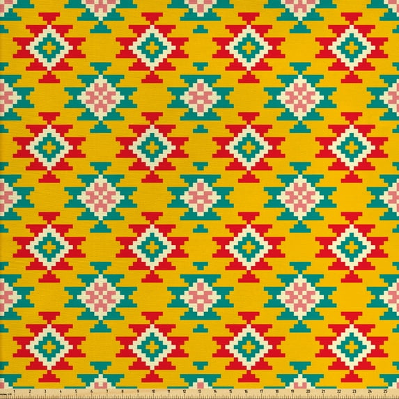 Abstract Fabric by the Yard, Digitally Generated Geometric Print of Square Shapes, Decorative Upholstery Fabric for Sofas and Home Accents, Earth Yellow Multicolor by Ambesonne