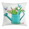 thumbnail image 1 of Floral Throw Pillow Cushion Cover, Bouquet of Tulips in Watering Can with Cartoon Style Butterflies Gardening Theme, Decorative Square Accent Pillow Case, 16 X 16 Inches, Multicolor, by Ambesonne, 1 of 2