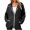 Black women fleece jacket a1, variant on Women's Fleece Jackets Long Sleeve Zipper Collared Warm Loose Fit Casual Blazers for Fall Winter, Gray 2XL