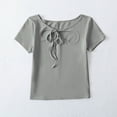 thumbnail image 2 of Summer Womens Tee Shirts Casual Round Neck Solid Color Short Sleeve Loose Fitting Tops Fashion Clothes - Gray∣S, 2 of 6