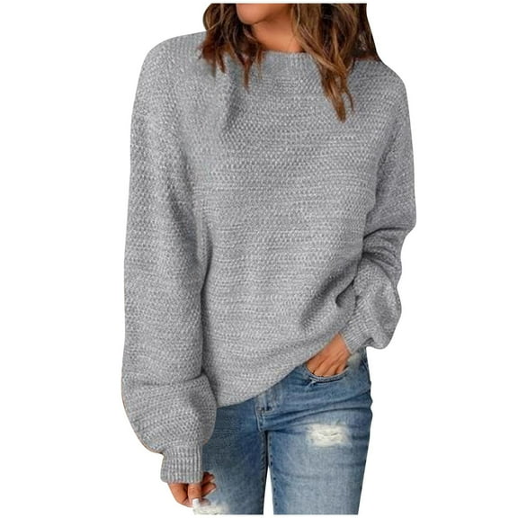 Htigea Women's Sweater Pullover Casual Crewneck Long Sleeve Tops Fall Winter Knit Jumper Gray S