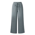 thumbnail image 6 of Women's Cotton Spandex Wide Leg Pants, Elastic Drawstring High Waist, Loose Soft Pockets, Casual Summer Beach Travel Lounge, Flowy Trousers | VerBelle,Gray 2XL, 6 of 7
