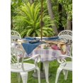 thumbnail image 2 of Outdoor Tablecloth with Umbrella Hole and Zipper, Easter Bunny Round Table Cloth 54 Inch Waterproof Tablecloth, Spring Easter Eggs Chick Floral Purple Check Picnic Table Cover for Patio Camping, 2 of 7