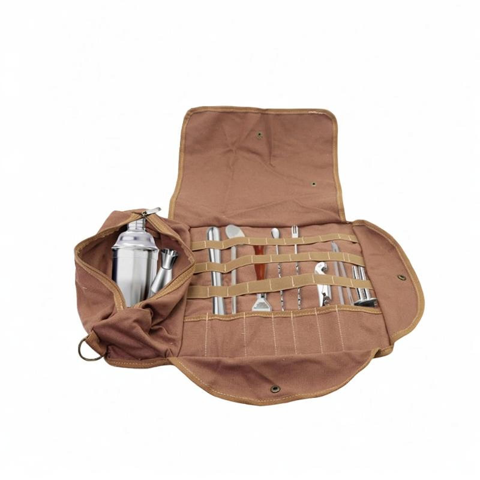 Fiocias Bar Tool Roll Bag Portable Bar Case Bag Protable Easy Carry Professional Storage Brown