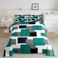 thumbnail image 2 of Manfei Modern Geometric Block Queen Comforter Set, Abstract Square Art Comforter Sets Queen, Teal Black Gray, Black Reversible 3pcs, 1 Comforter and 2 Pillowcases, 2 of 6