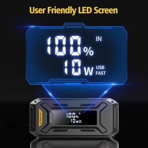 Refurbished Acmount P120 Car Jump Starter, 5000A Peak Current, 26800mAh Battery, Dual USB Ports, 3-Inch LCD Display, Black