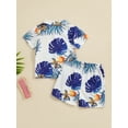 thumbnail image 5 of Musuos Toddler Boy Summer Shorts Set 6M 12M 18M 24M 3Y 4Y Tropical Print Single Breasted Shorts Sleeve Shirts Solid Color Shorts Outfit, 5 of 10