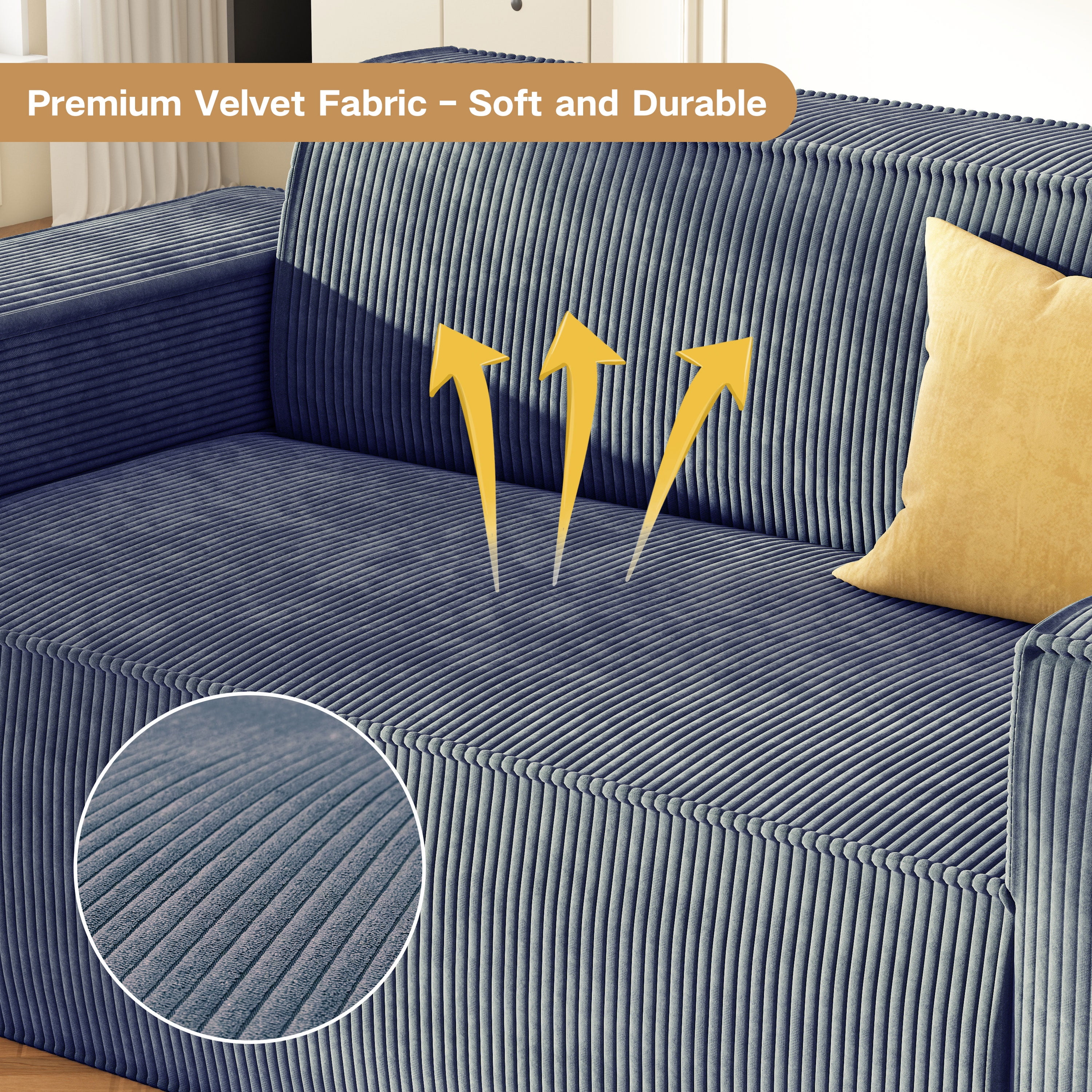 Sofa-in-a-Box, Memory Foam 3-Seater Couch, No Installation & Easy to Transport, Deep Seat Modern Sofa with Corduroy Fabric, Couch for Living Room, Bedroom, Apartment, Home Office,Grey