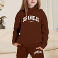 thumbnail image 2 of SUXIAN Girls Pajamas Outfits Hoodies Letter Print Sweatshirt Stylish and Comfortable Everyday Wear for Ages 2 to 16 #1_Brown 9-10 Years, 2 of 4